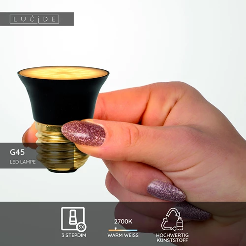 Lucide G45 - Led Lampe - Ø 4,3 cm - LED 3 StepDim - E27 - 1x5W 2700K - Schwarz - USP